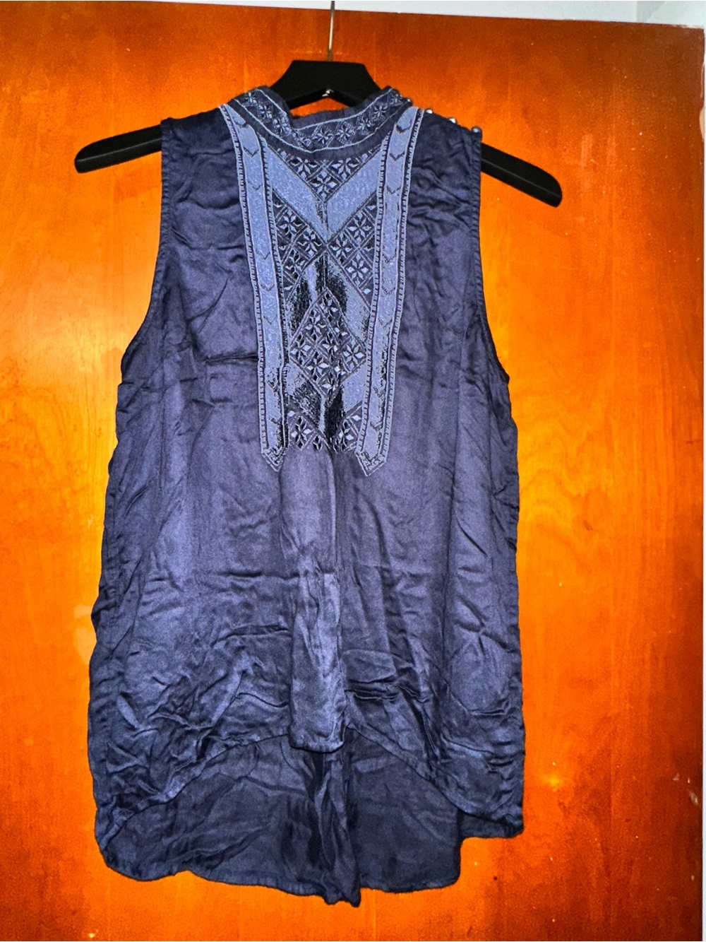 Sleeveless Navy Embroidered Tunic Top